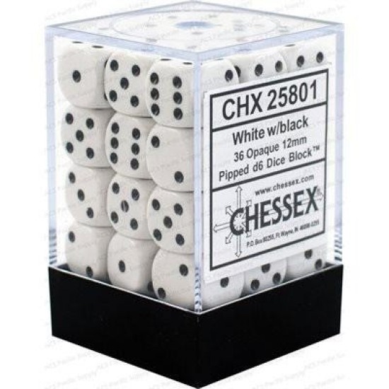 D6 (36 pcs - 12 mm) - Opaque White/Black D6 (36 pcs - 12 mm) - Opaque White/Black