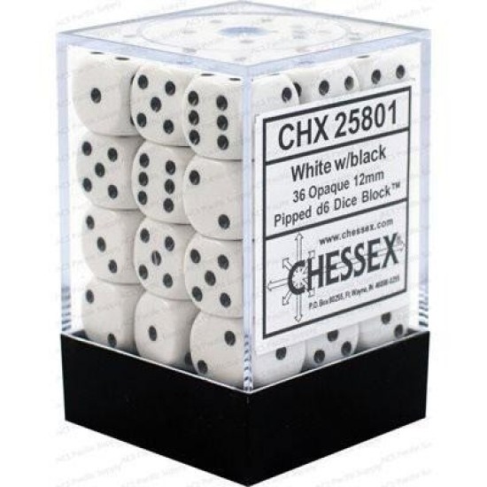 D6 (36 stuks - 12 mm) - Opaque White/Black